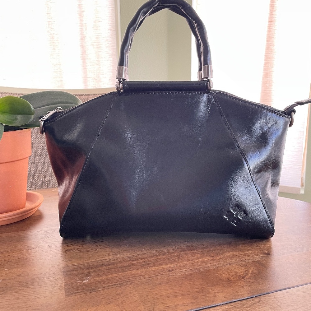 Patricia Nash Holland Top-Handle Black Leather Satchel/Crossbody P155106 EUC